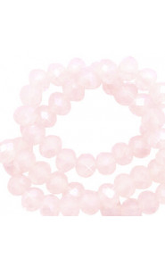Faceted glass beads 3x2mm disc Soft pink opal-pearl shine coating